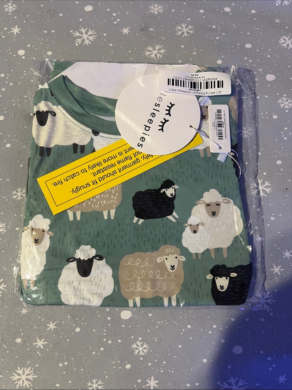 Little Sleepies Green Sheep Print Pajama Set with White, Black & Tan Sheep